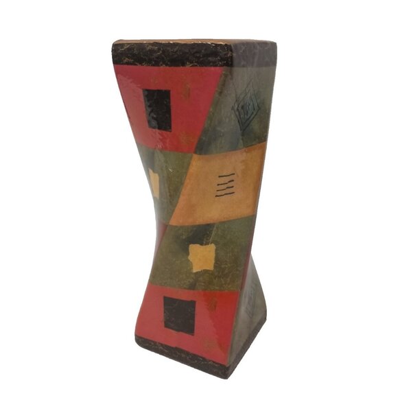 VTG Lavie Multicolor Ceramic Geometric Pattern Twisted Design Vase Art Decor - Picture 1 of 11